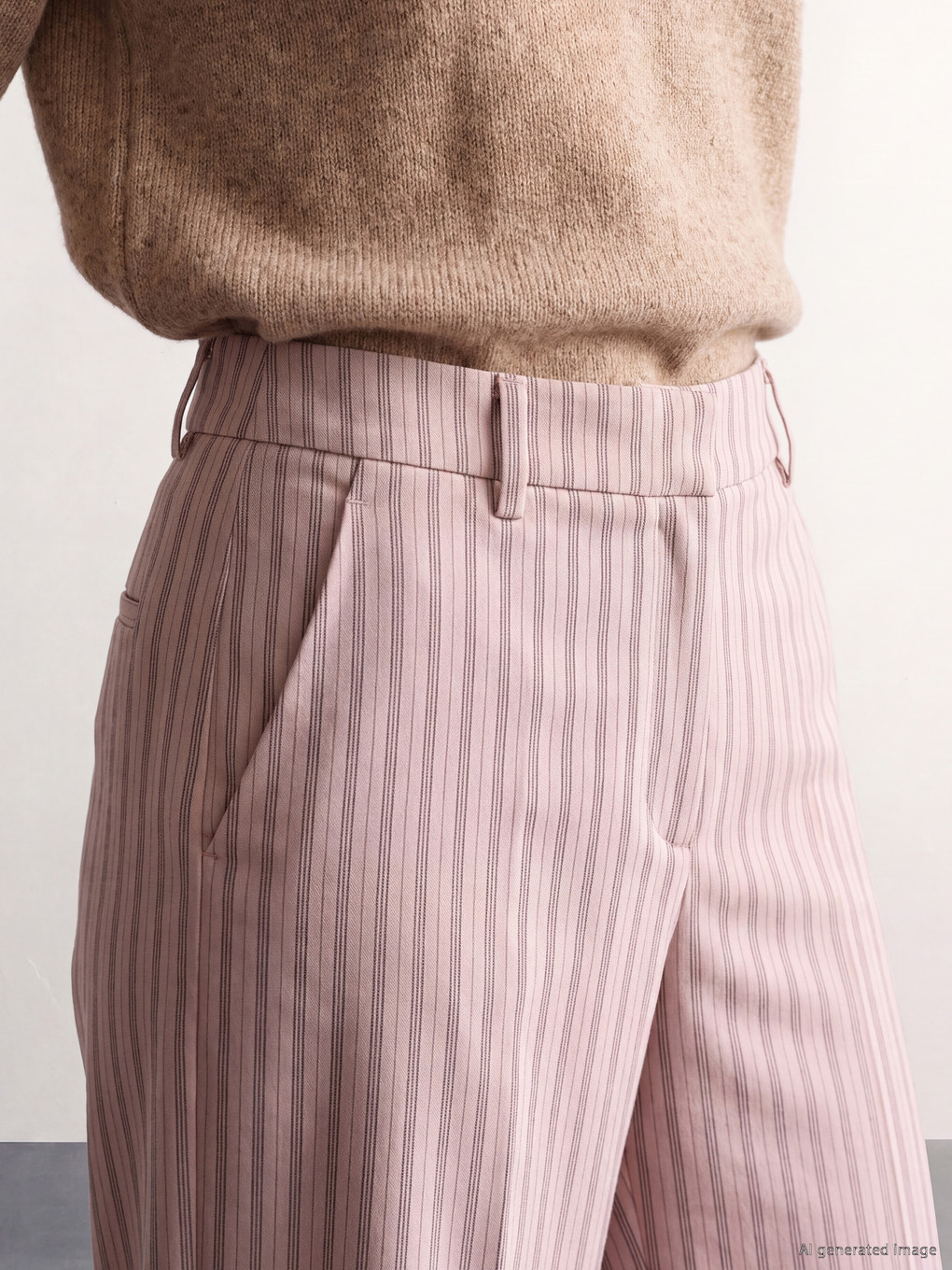 Pembe Geniş Paça Çizgili Kadın Pantolon-2