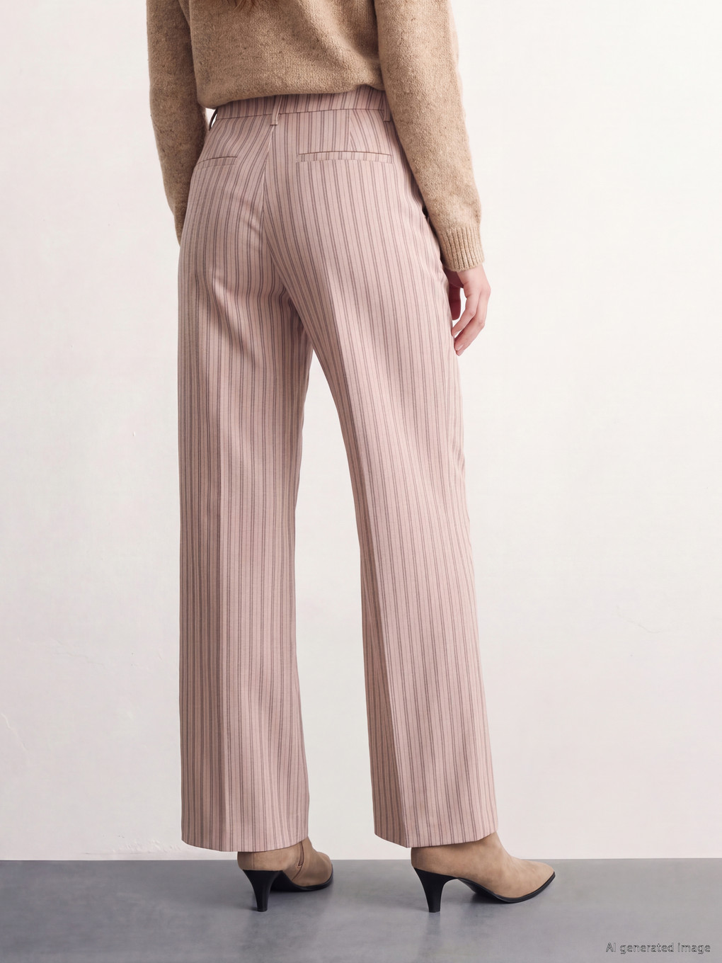 Pembe Geniş Paça Çizgili Kadın Pantolon-3