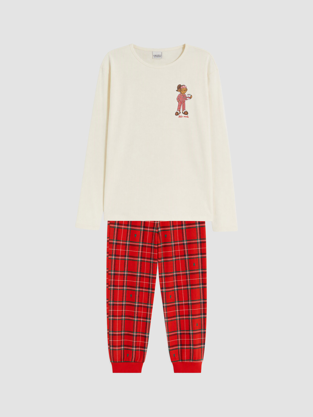 Ekru Bisiklet Yaka Kız Çocuk Pijama Takım