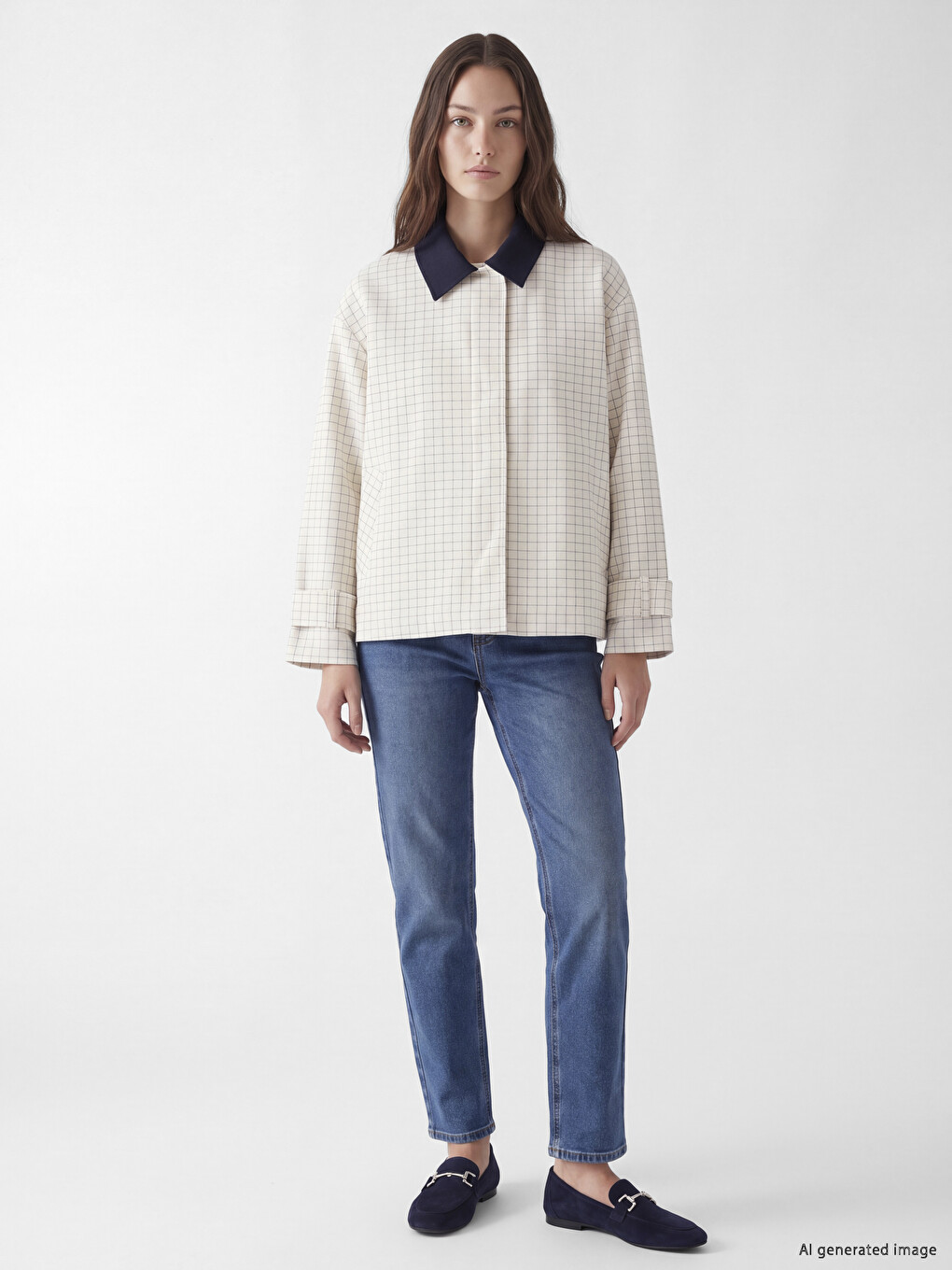 Shirt Collar Plaid Oversize Women's Jacket-1