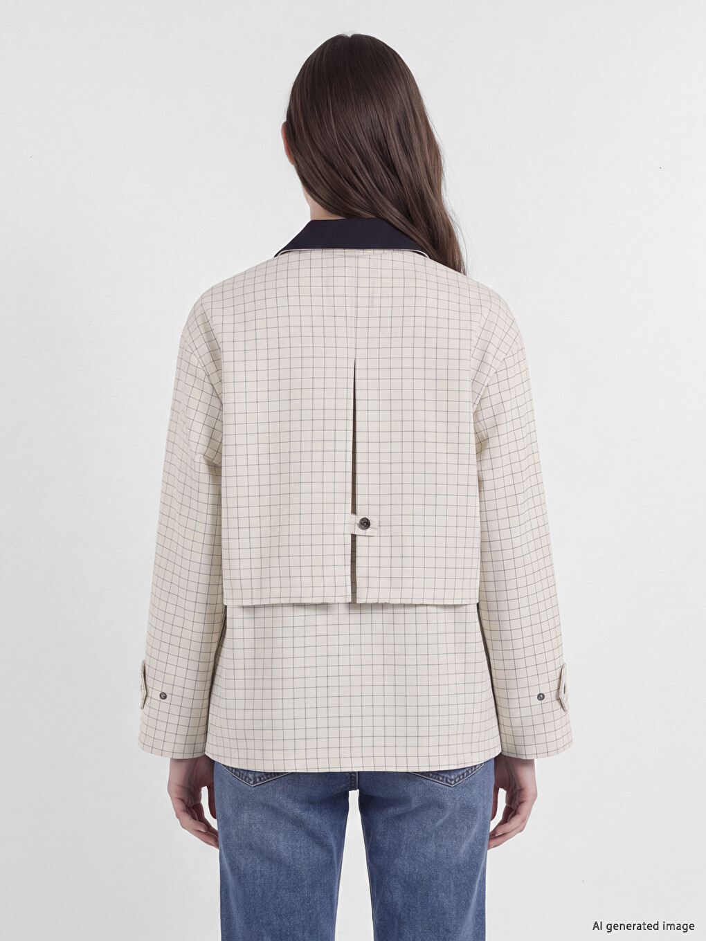 Shirt Collar Plaid Oversize Women's Jacket-4