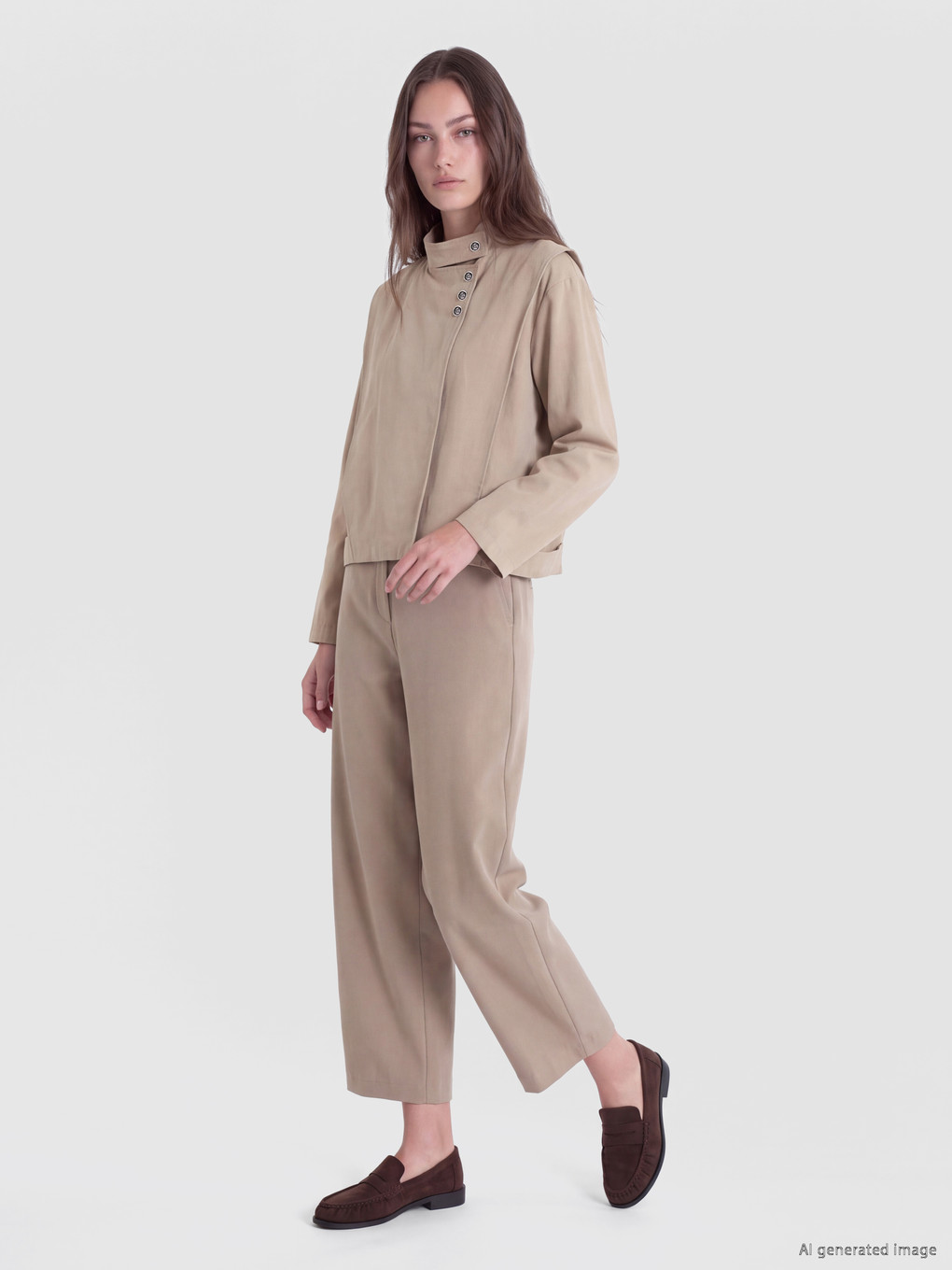 Haki Dik Yaka Oversize Kadın Yağmurluk-1