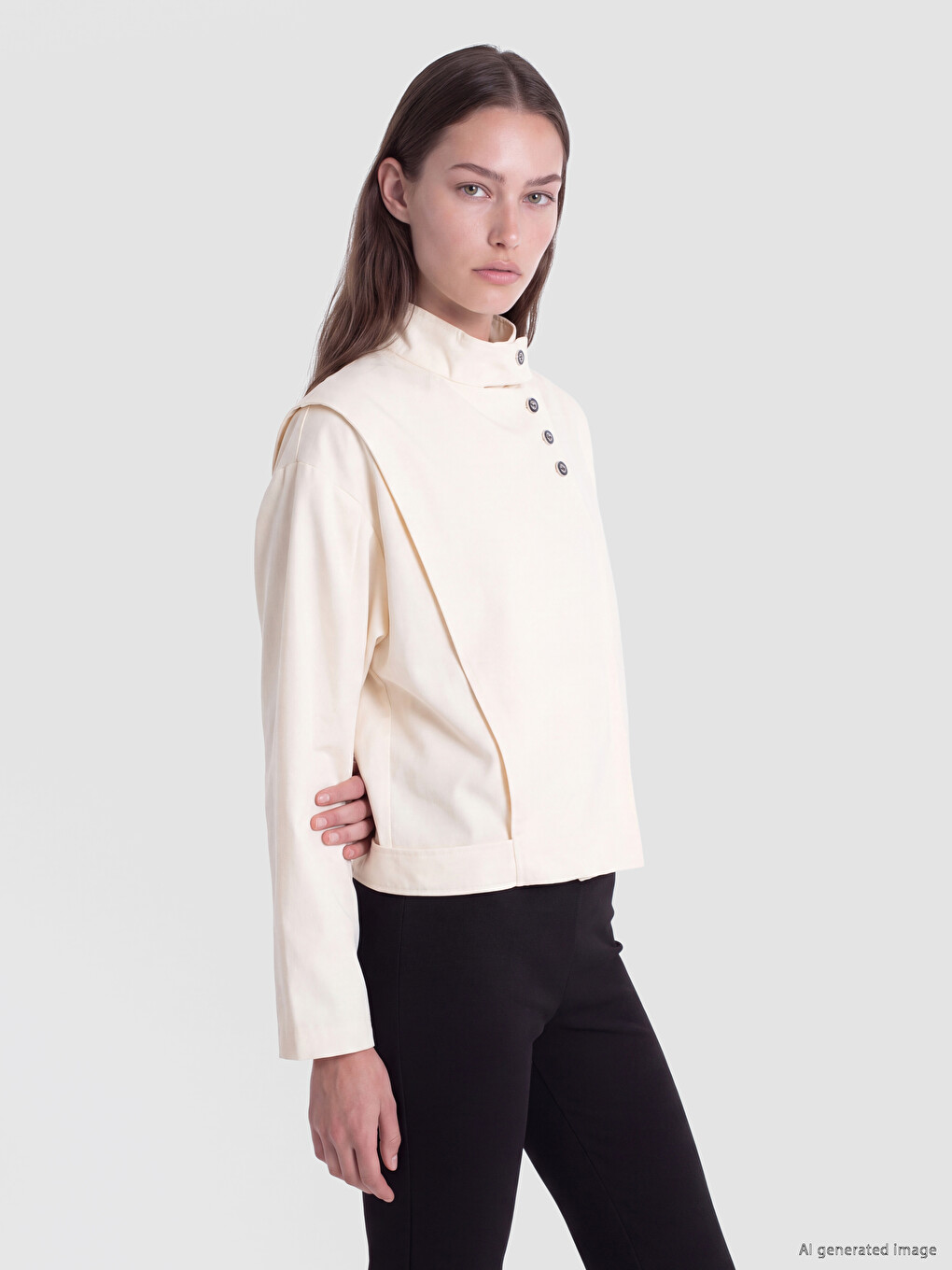 とも DOWLUCK ブランク LCW Modest Ekru Dik Yaka Oversize Kadın Yağmurluk - W6JL03Z8-FDP | LCW