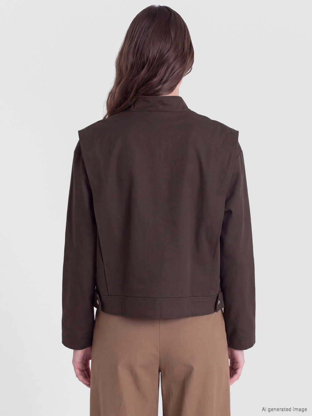 Kahverengi Dik Yaka Oversize Kadın Yağmurluk-3