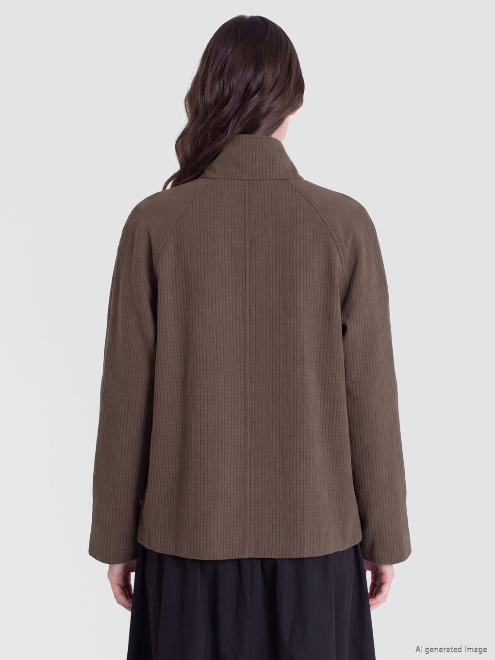 Kahverengi Dik Yaka Ekose Oversize Kadın Trençkot-3