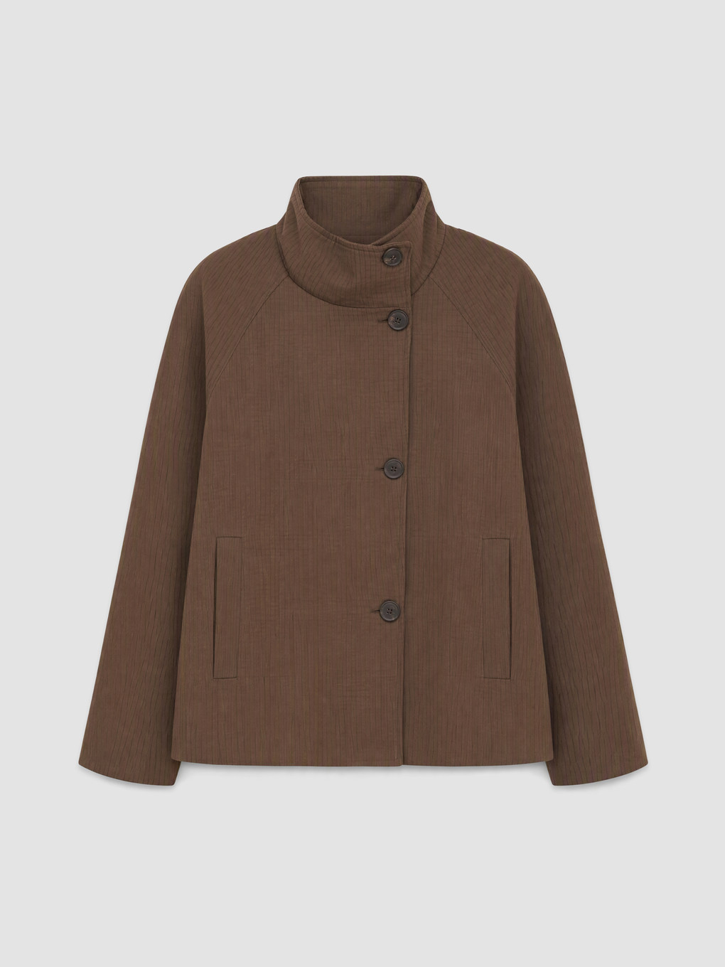 Kahverengi Dik Yaka Ekose Oversize Kadın Trençkot-4