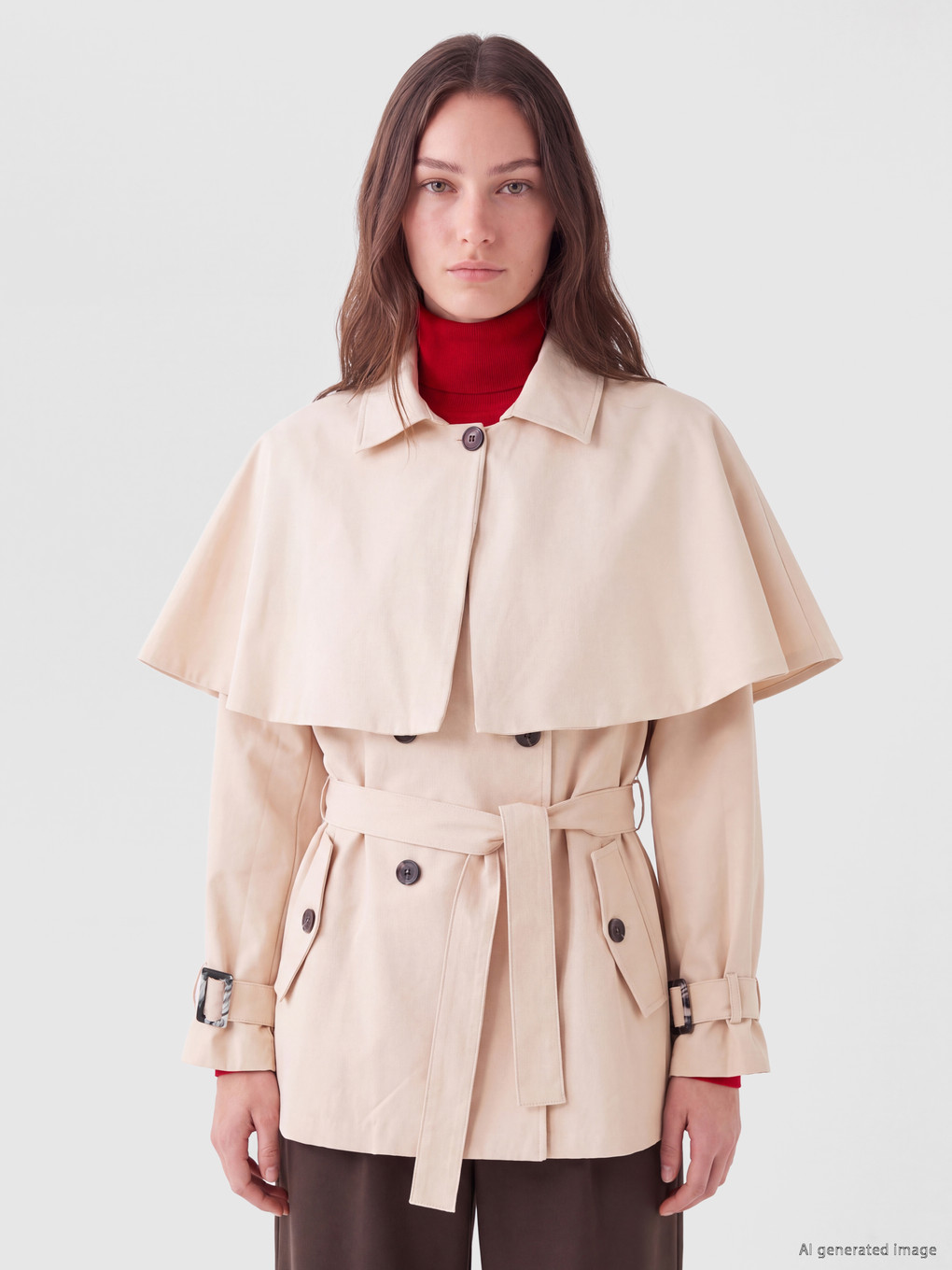 Bej Kruvaze Yaka Oversize Kadın Trençkot