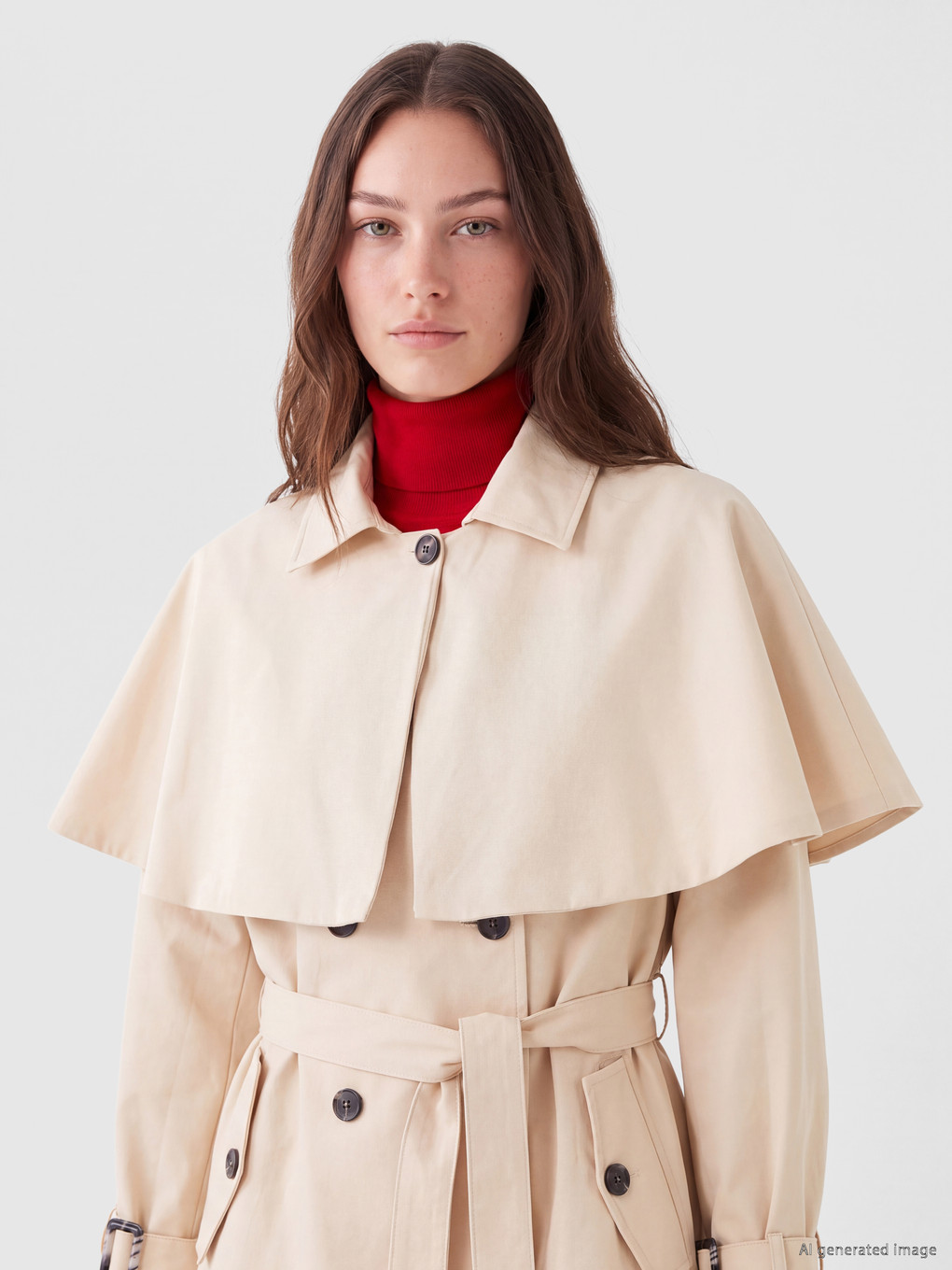 Bej Kruvaze Yaka Oversize Kadın Trençkot-1