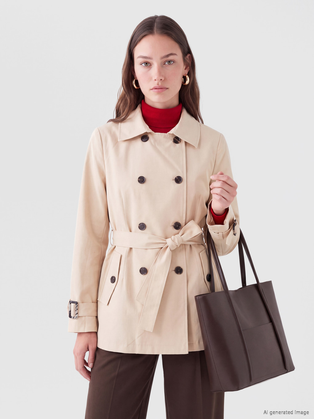 Bej Kruvaze Yaka Oversize Kadın Trençkot-2