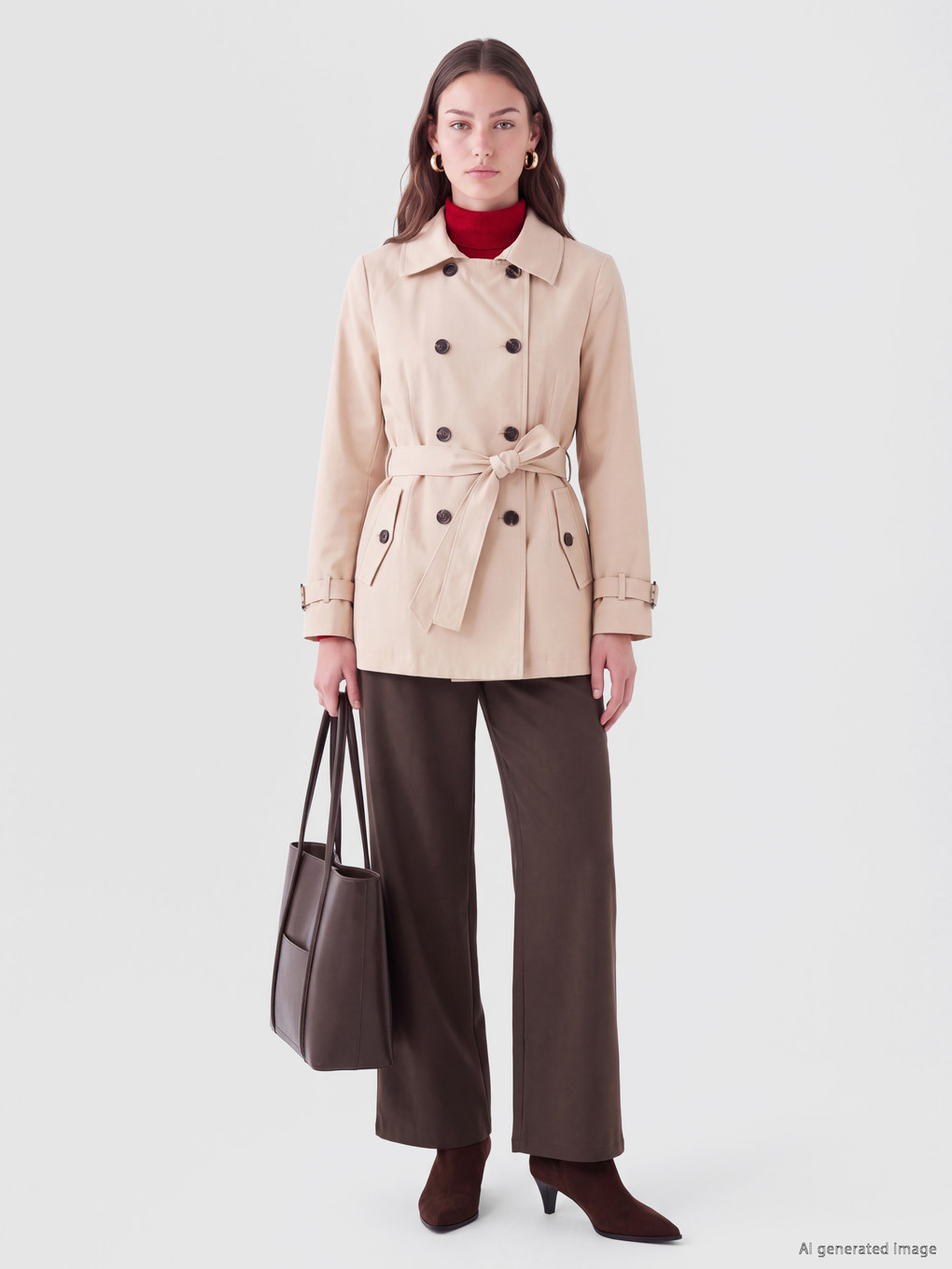 Bej Kruvaze Yaka Oversize Kadın Trençkot-3