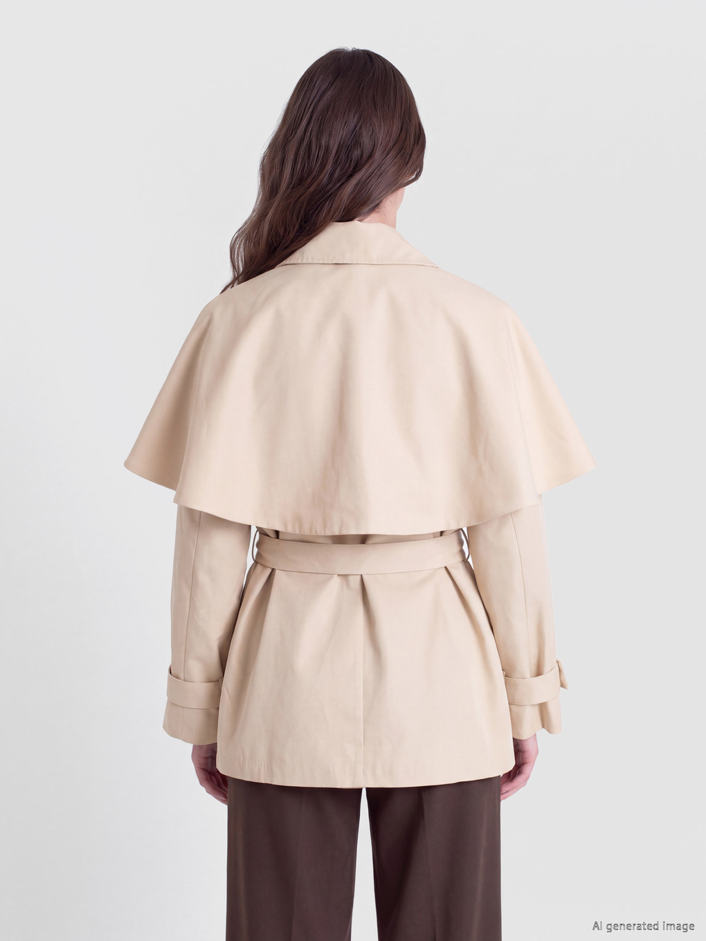 Bej Kruvaze Yaka Oversize Kadın Trençkot-5