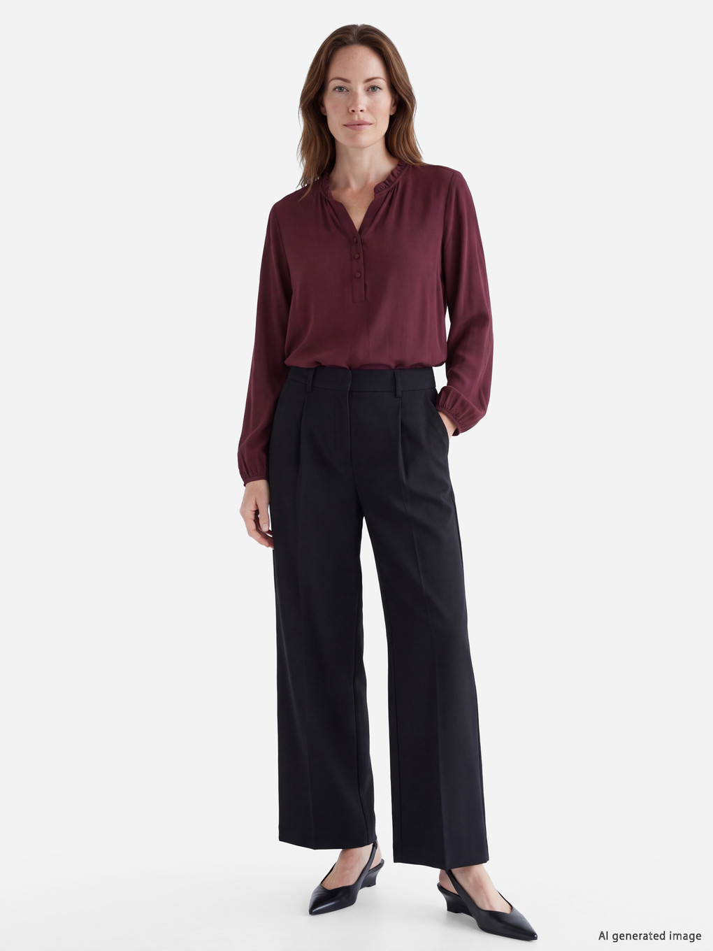 Ruffled Notch Neck Blouse-1