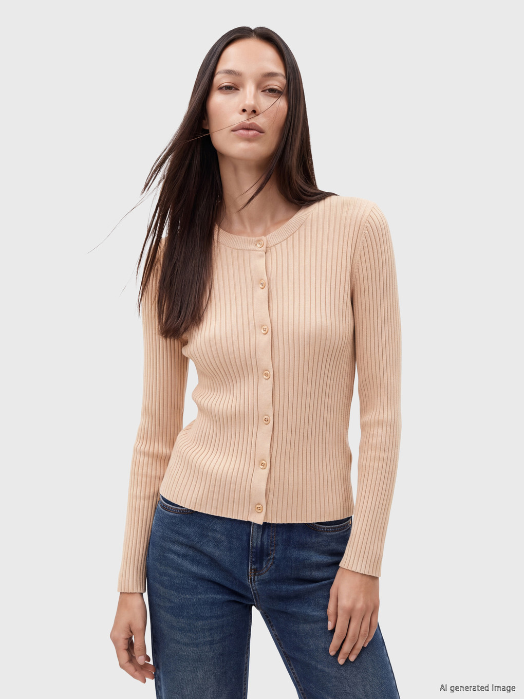 Crew Neck Ribbed Knitwear Cardigan