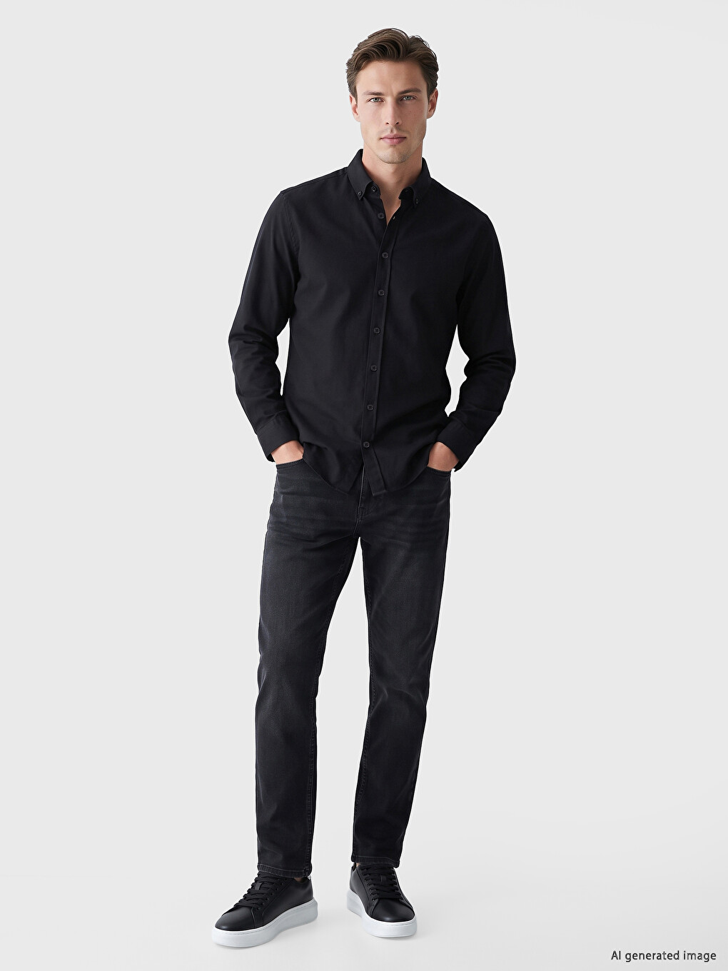 Siyah Regular Fit Erkek Gömlek-1