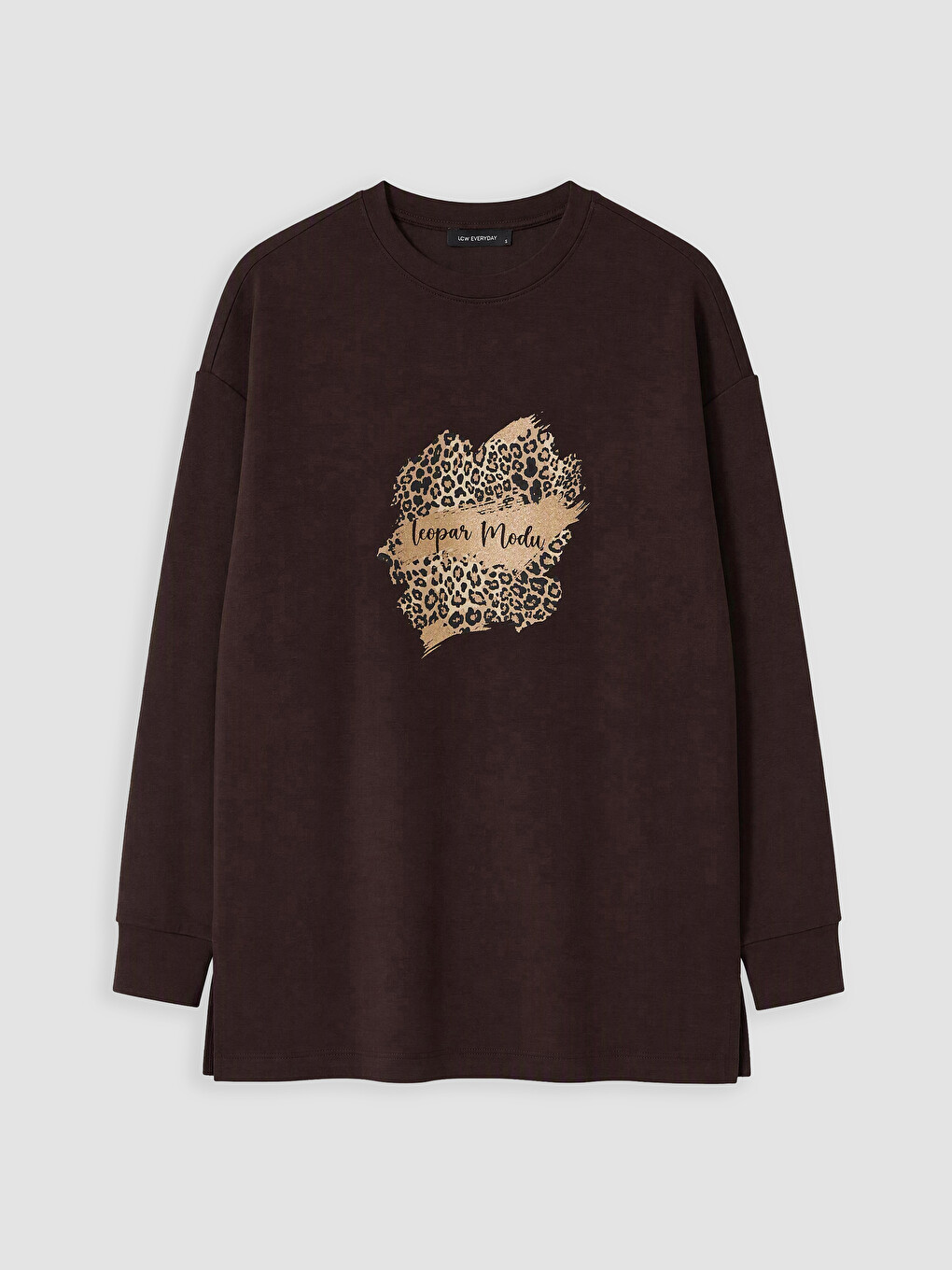 Kahverengi Soft Touch Oversize Kadın Sweatshirt Tunik