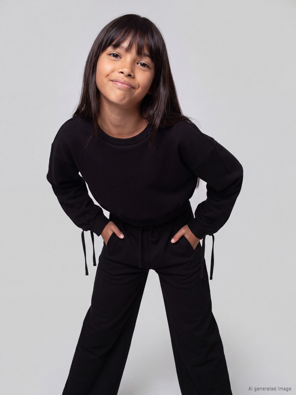 Siyah Bisiklet Yaka Genç Kız Sweatshirt-2