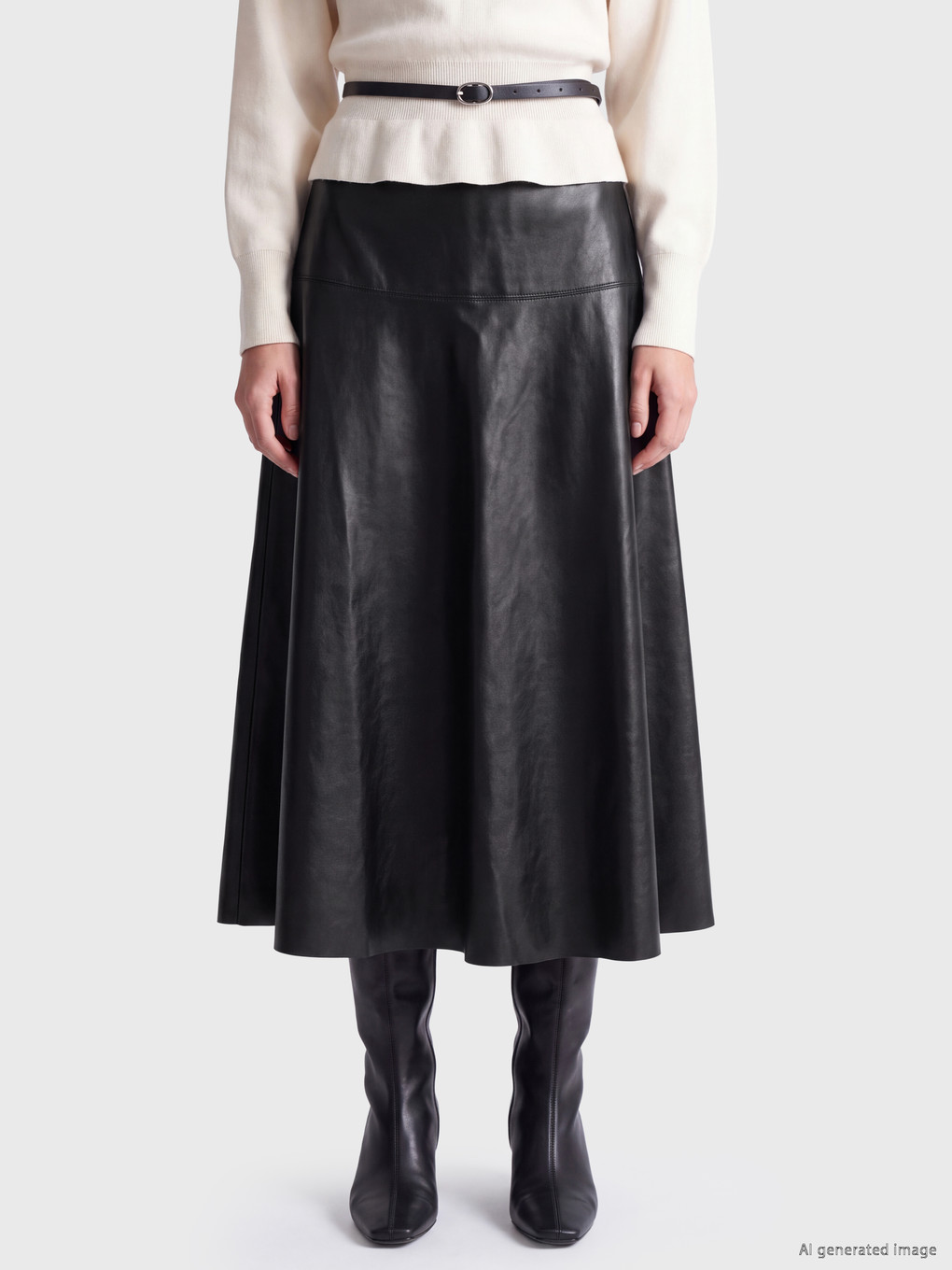 Faux Leather A-line Flared Skirt-1