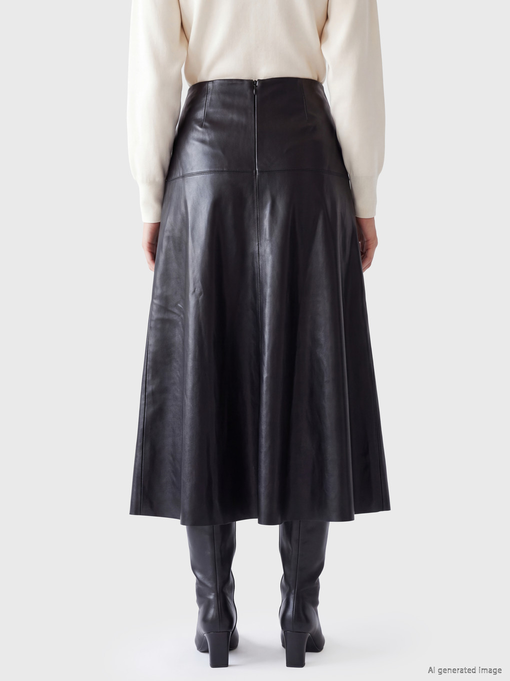 Faux Leather A-line Flared Skirt-3