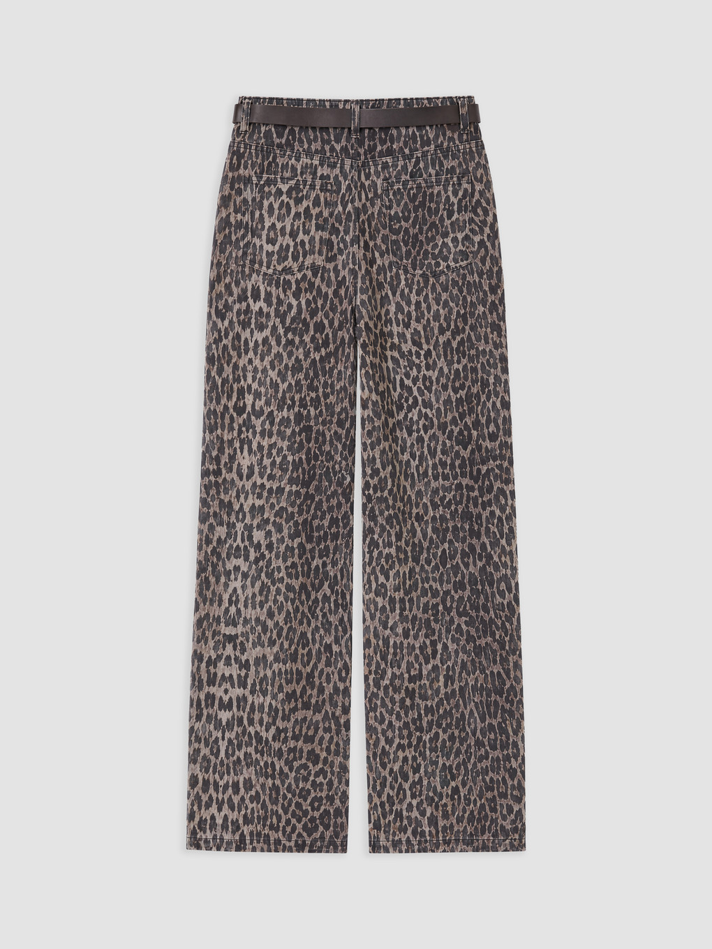 Kahverengi Kemerli Leopar Desenli Wideleg Jean-1