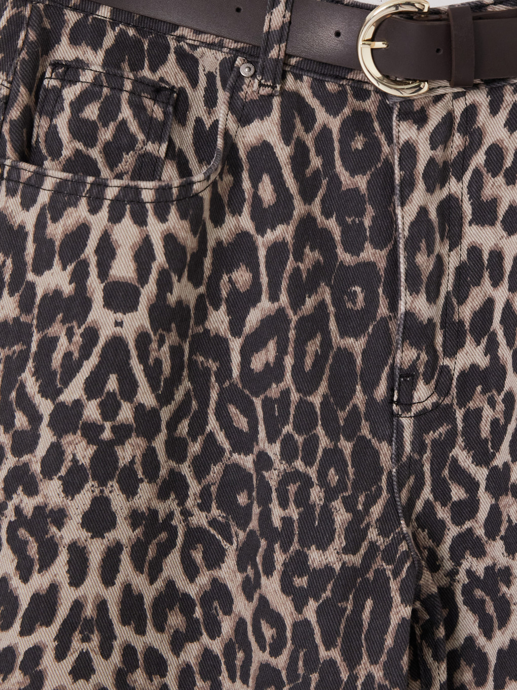 Kahverengi Kemerli Leopar Desenli Wideleg Jean-2
