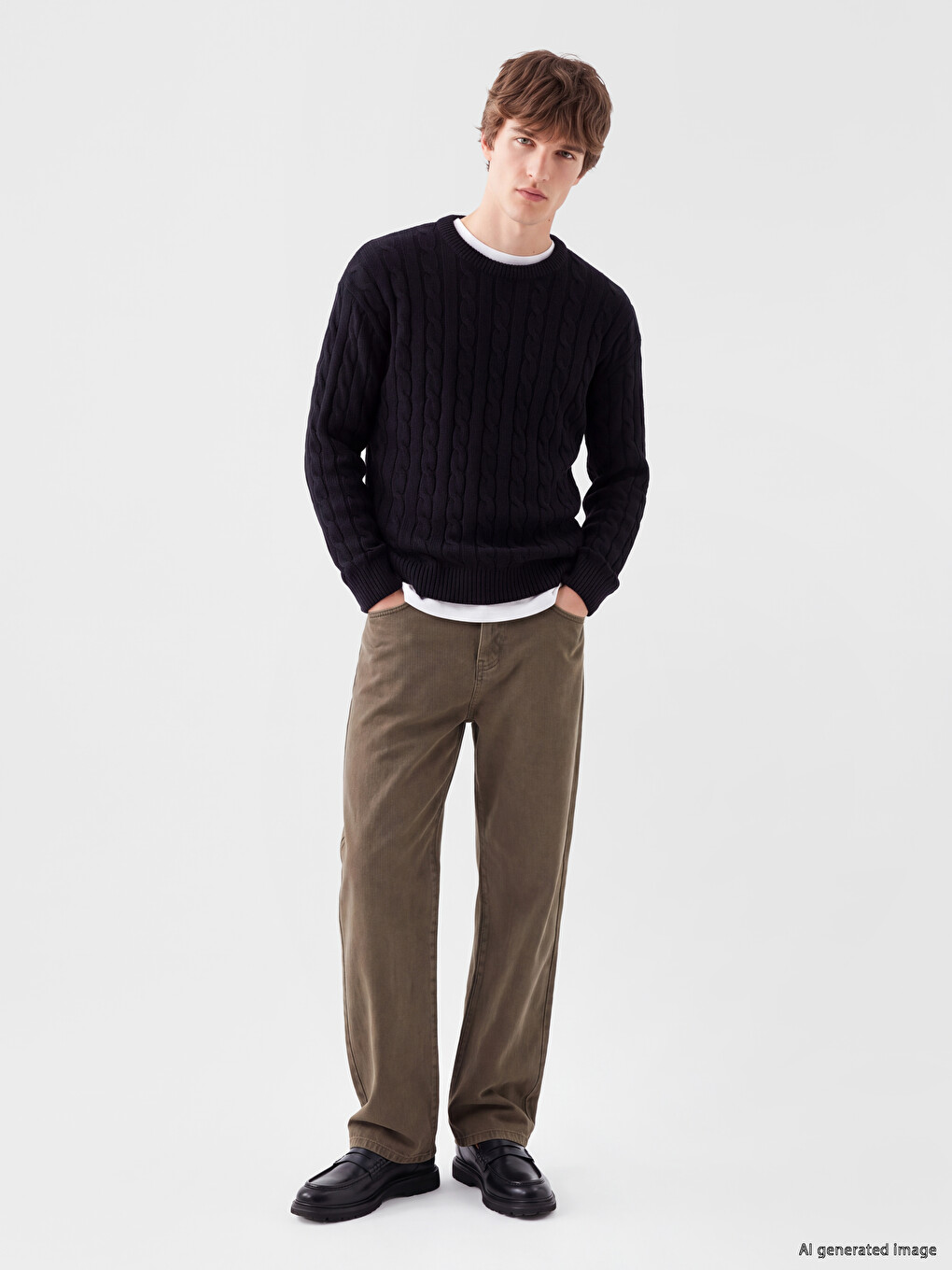 Pull-over En Maille Torsadée À Col Rond Pour Homme-1