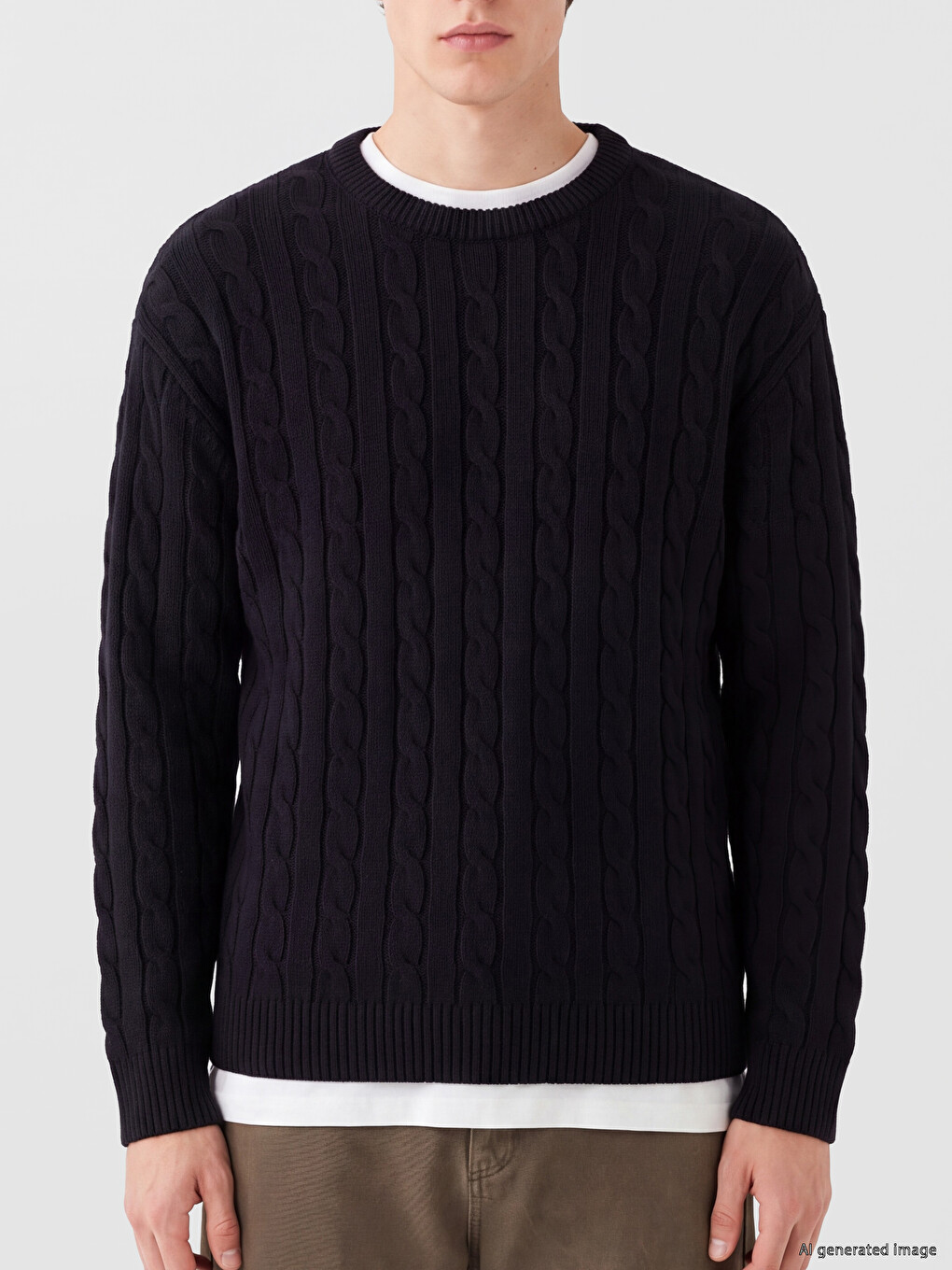 Pull-over En Maille Torsadée À Col Rond Pour Homme-2