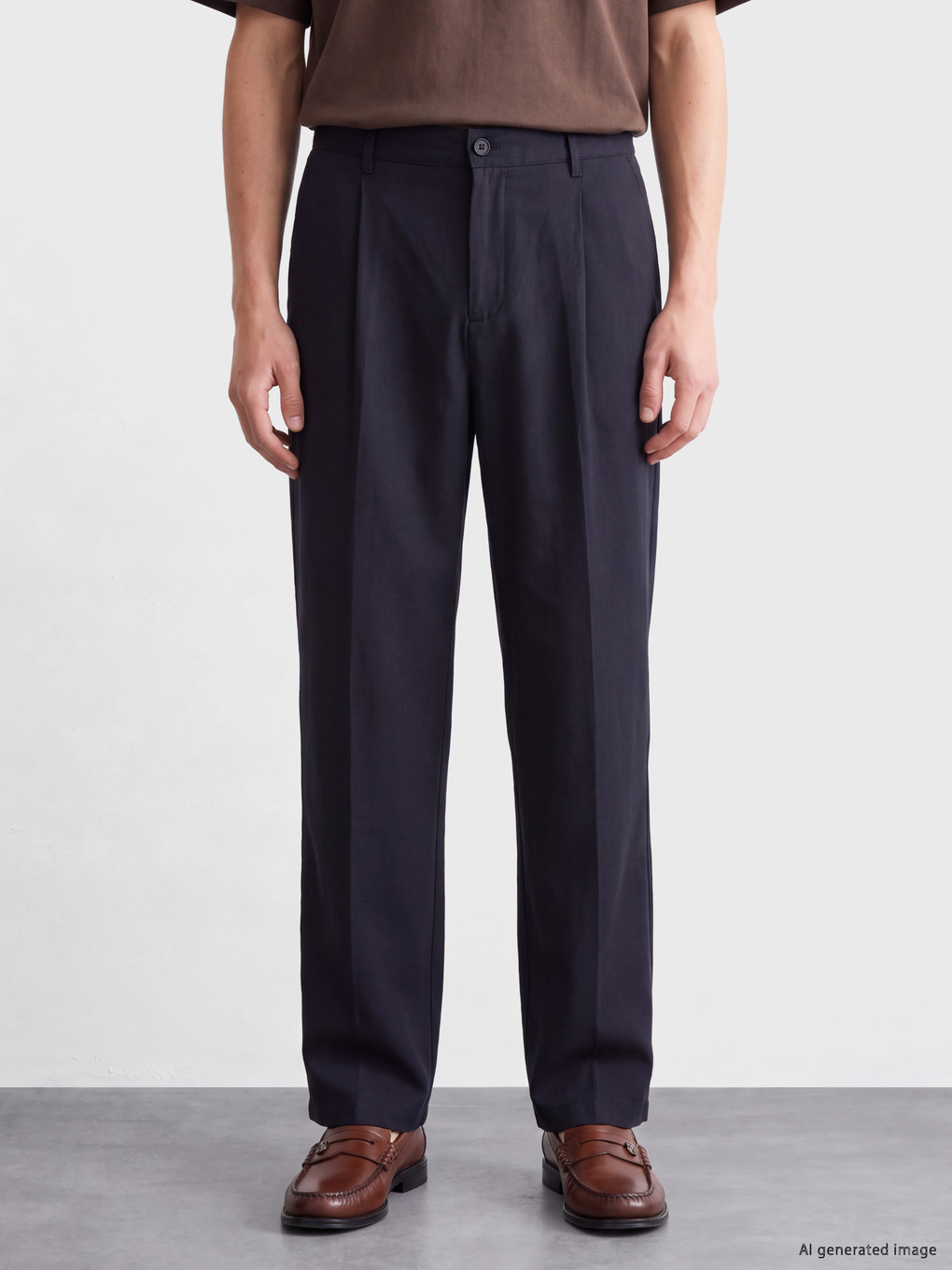 Lacivert Loose Fit Erkek Pileli Pantolon-1