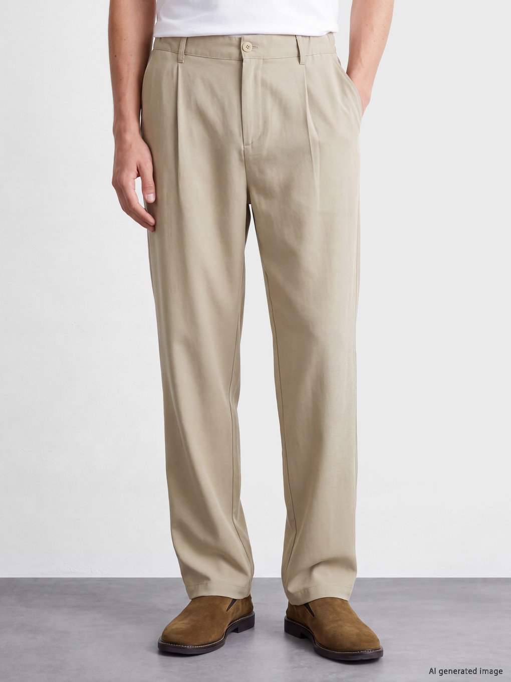 Yeşil Loose Fit Erkek Pileli Pantolon-1