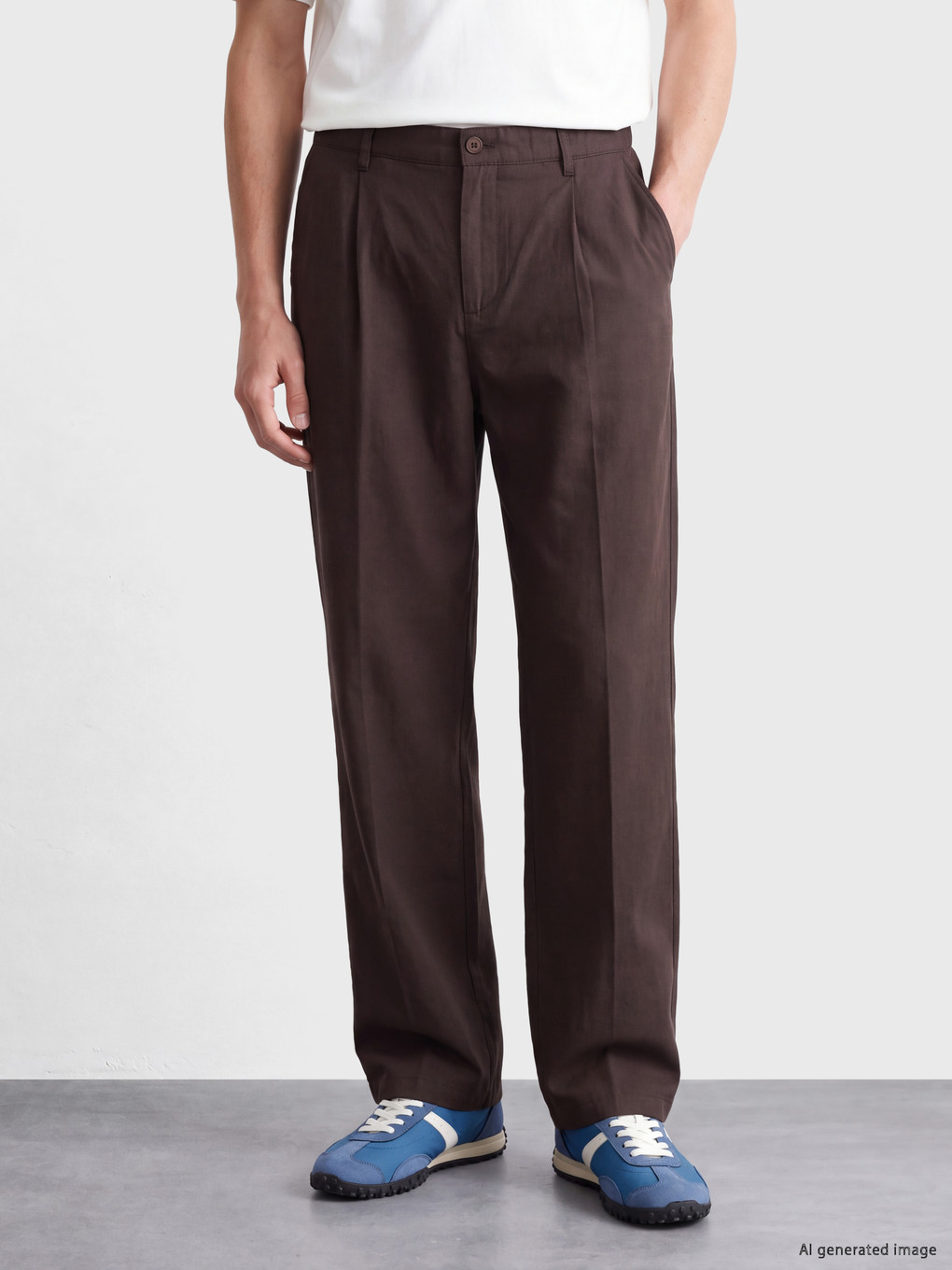 Kahverengi Loose Fit Erkek Pileli Pantolon-1