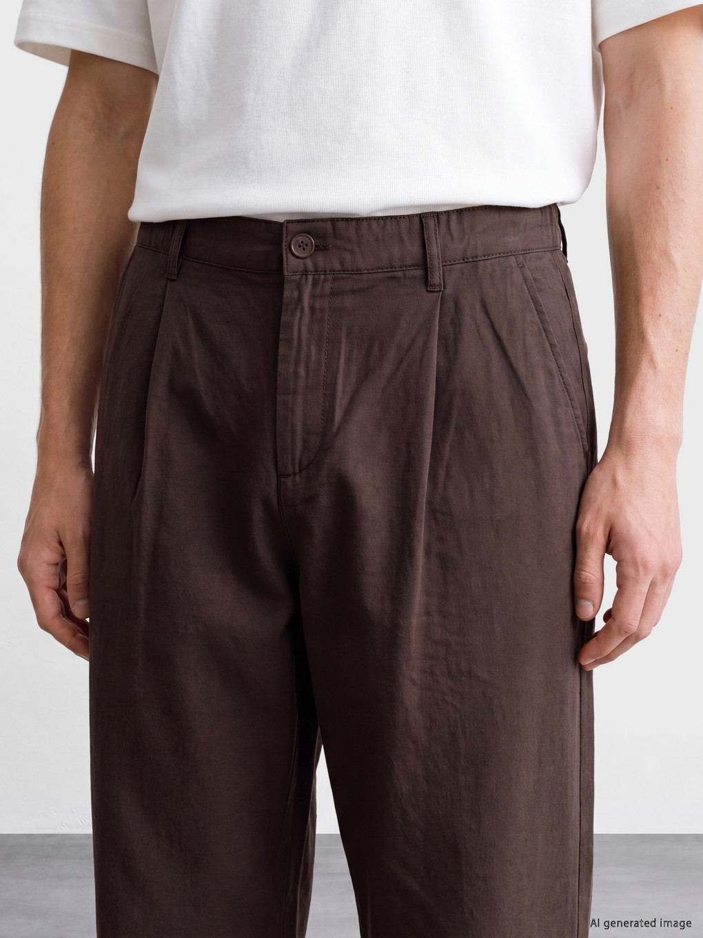 Kahverengi Loose Fit Erkek Pileli Pantolon-2