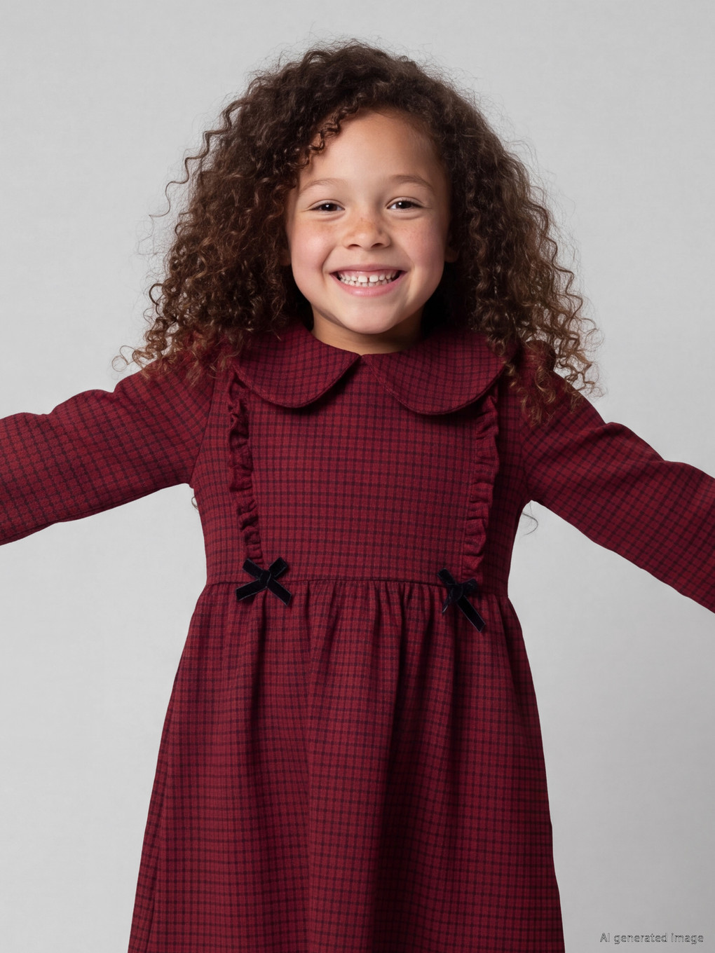 Peter Pan Collar Plaid Girls' Dress-2