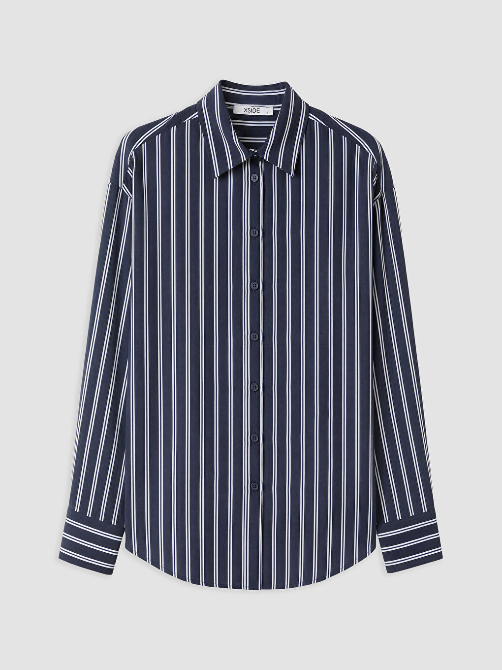 Lacivert Çizgili Oversize Poplin Kadın Gömlek