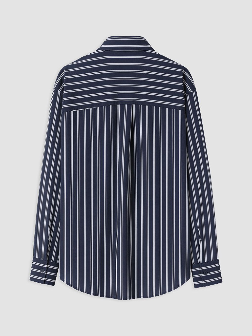 Lacivert Çizgili Oversize Poplin Kadın Gömlek-1