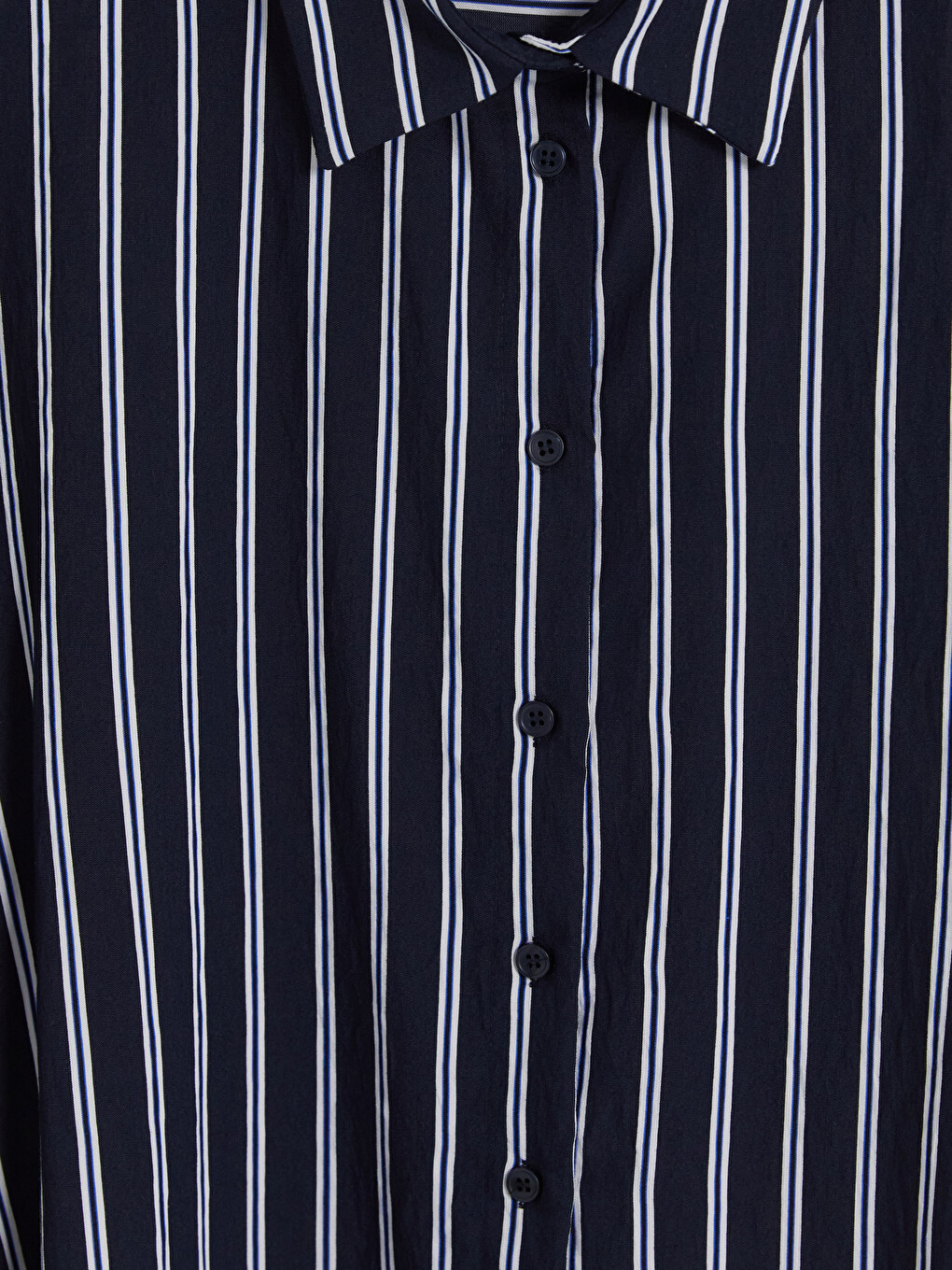 Lacivert Çizgili Oversize Poplin Kadın Gömlek-2
