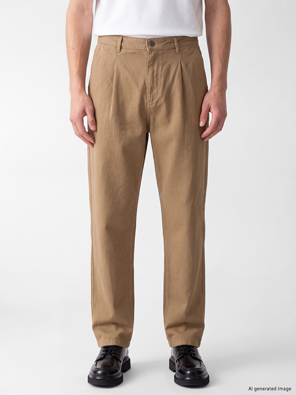 Bej Relax Fit Erkek Pileli Pantolon-1