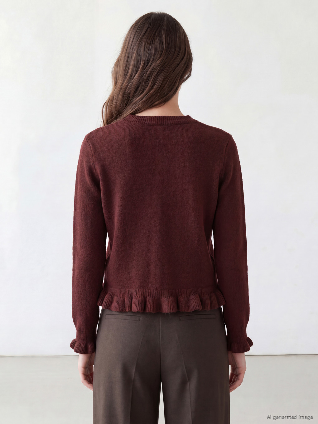 Bordo Bisiklet Yaka Kadın Triko Hırka-3