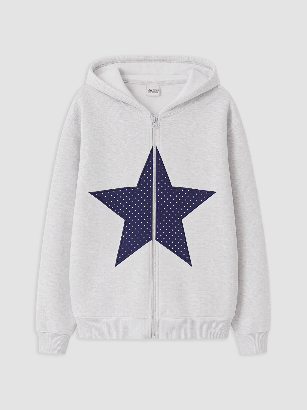 Gri Yıldız Nakışlı Kız Çocuk Fermuarlı Sweatshirt