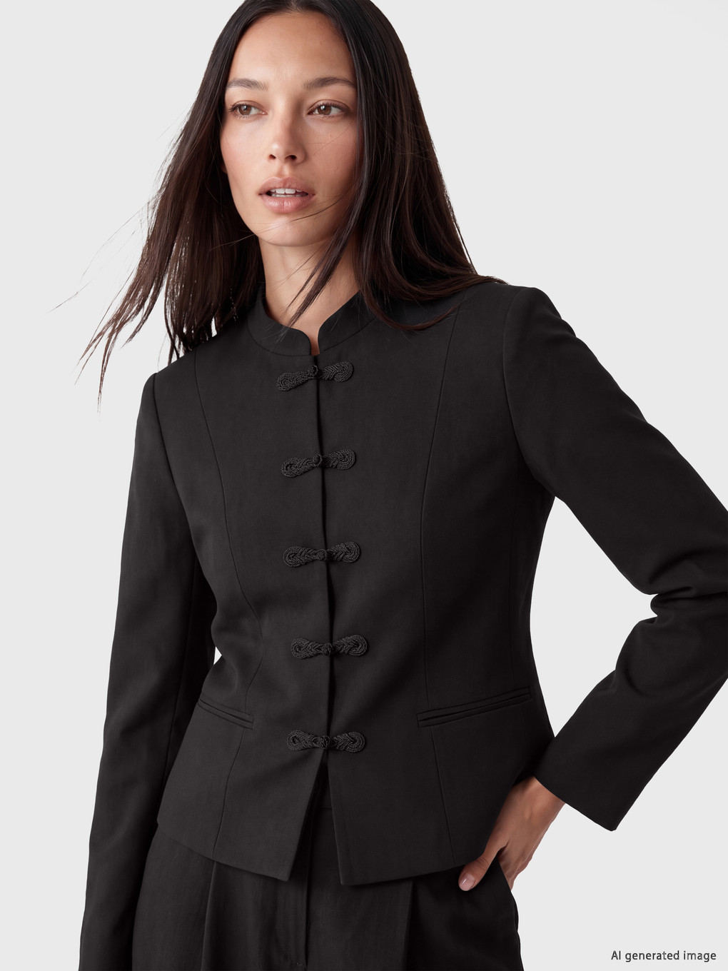  Grandad Collar China Buttoned Women's Jacket