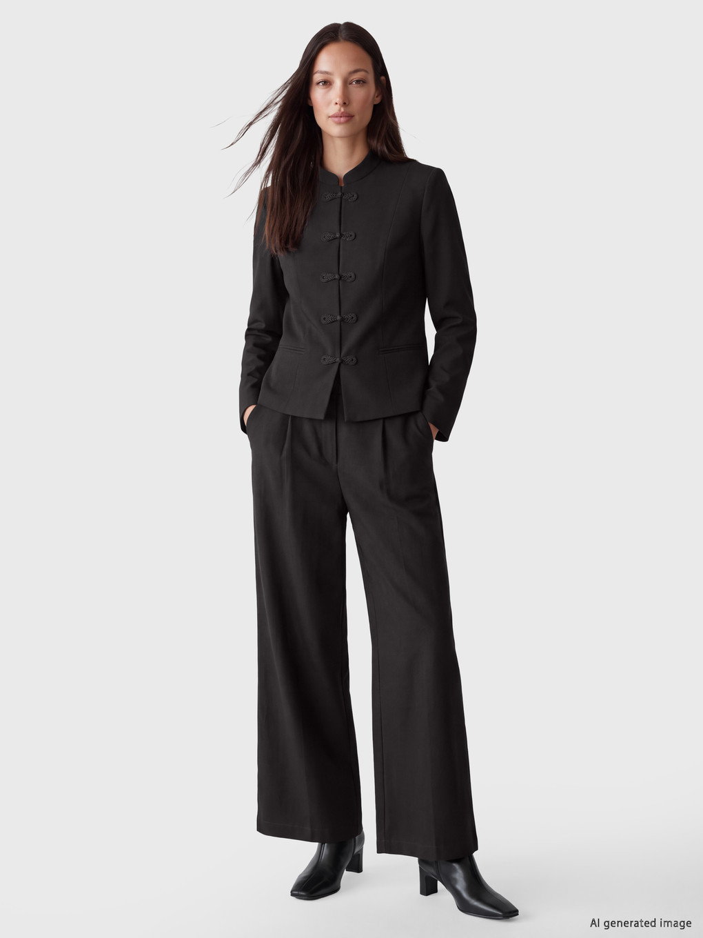 Grandad Collar China Buttoned Women's Jacket-1