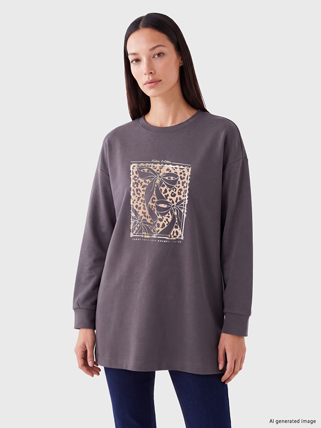 Gri Soft Touch Oversze Kadın Sweatshirt Tunik