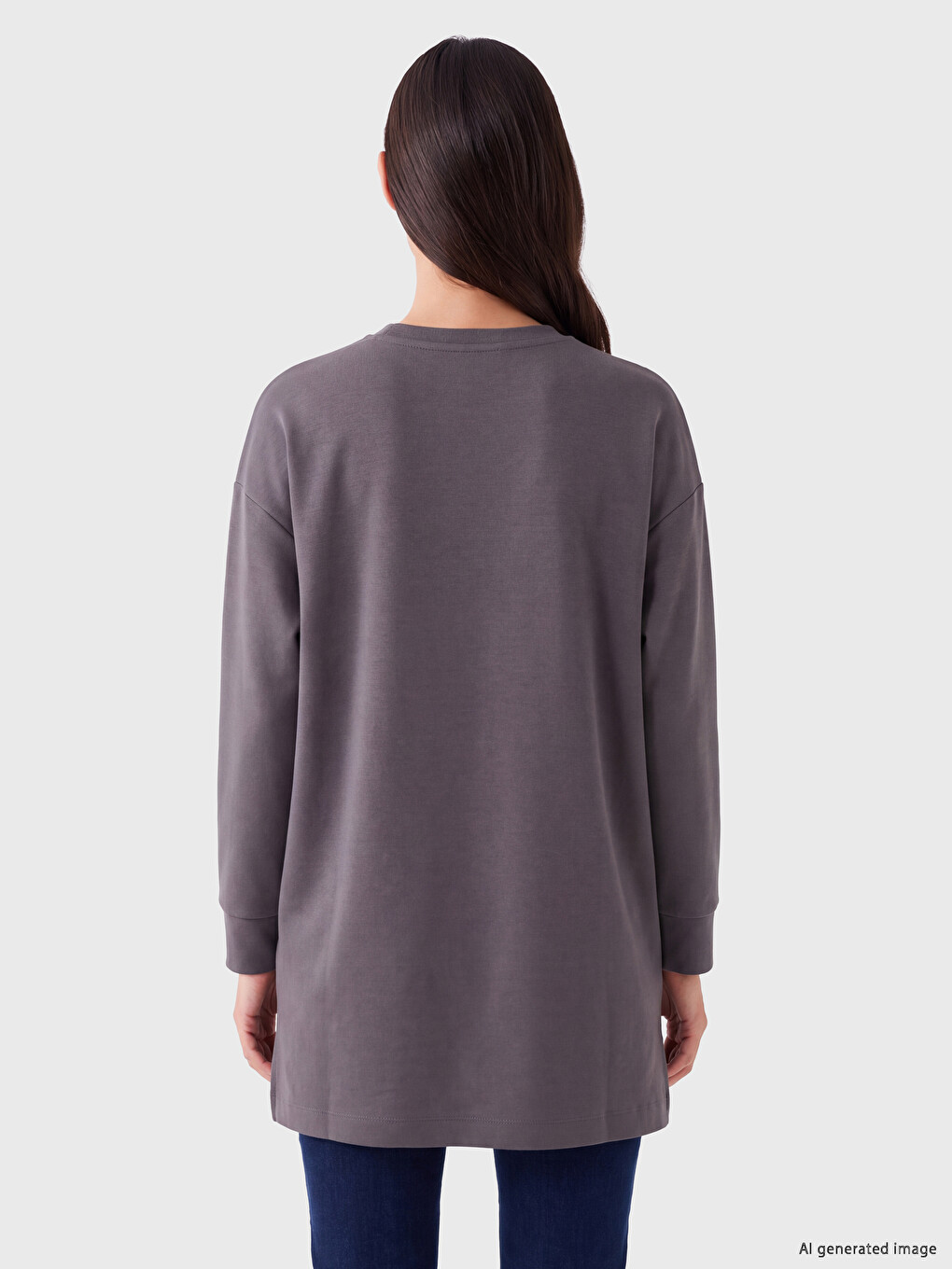 Gri Soft Touch Oversze Kadın Sweatshirt Tunik-3