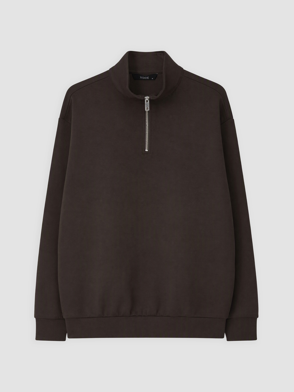 Kahverengi Fermuarlı Dik Yaka Erkek Sweatshirt
