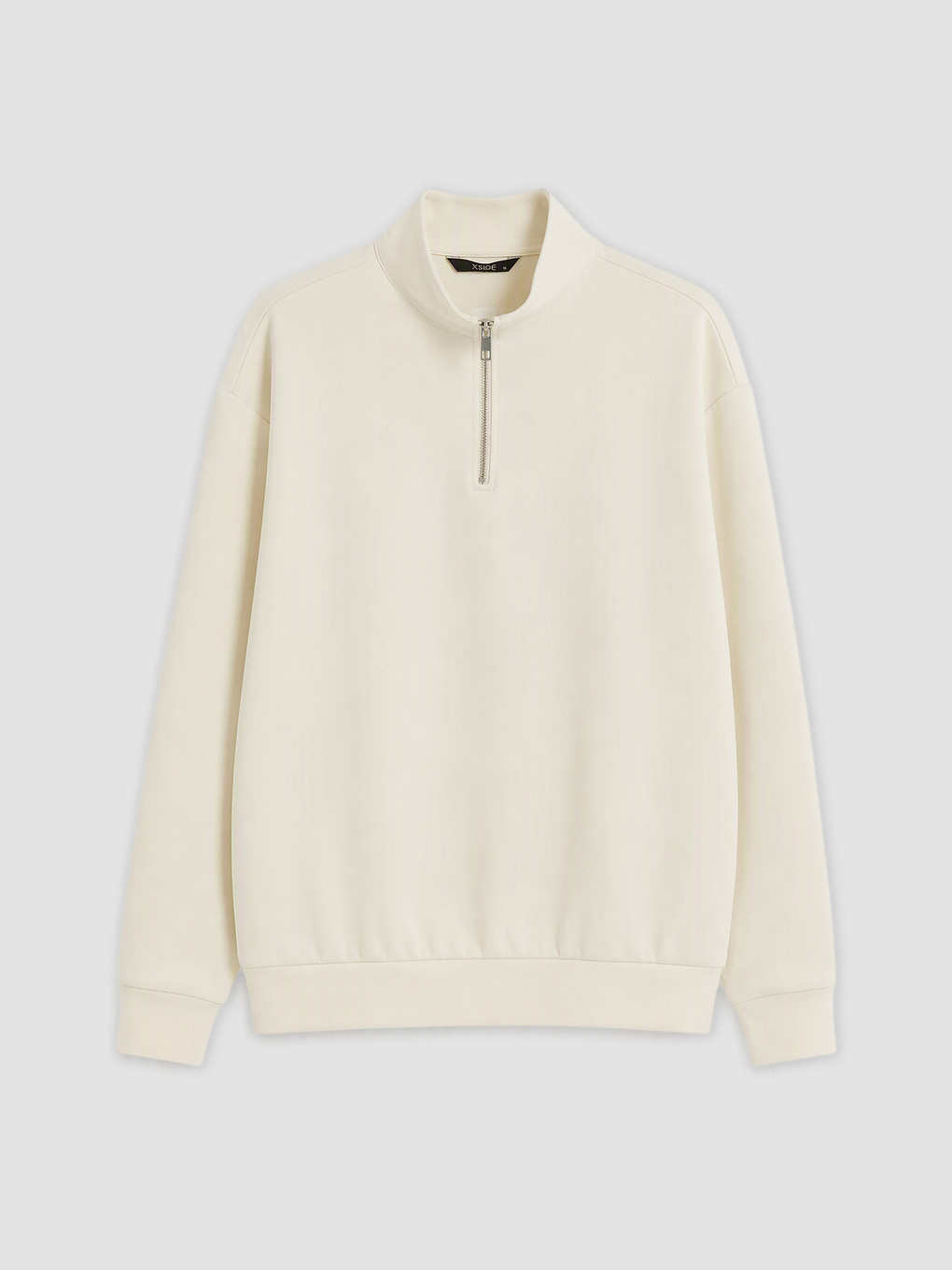 Ekru Fermuarlı Dik Yaka Erkek Sweatshirt