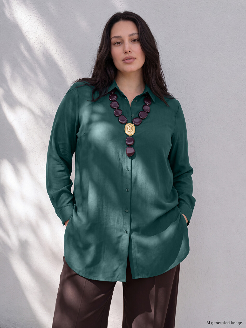 Petrol Büyük Beden Kadın Gömlek Tunik
