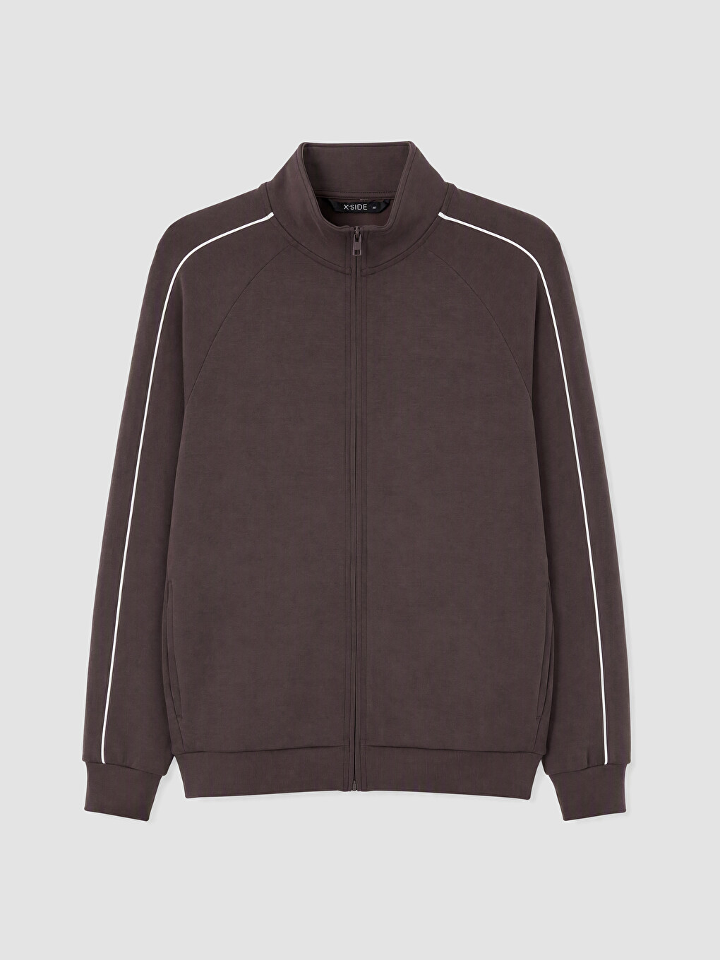 Kahverengi Dik Yaka Erkek Fermuarlı Sweatshirt