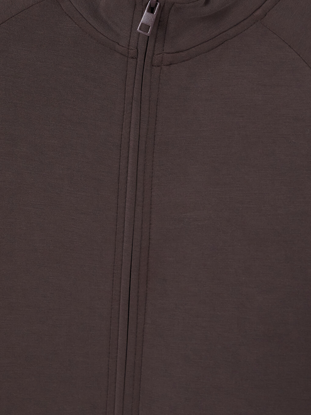 Kahverengi Dik Yaka Erkek Fermuarlı Sweatshirt-1