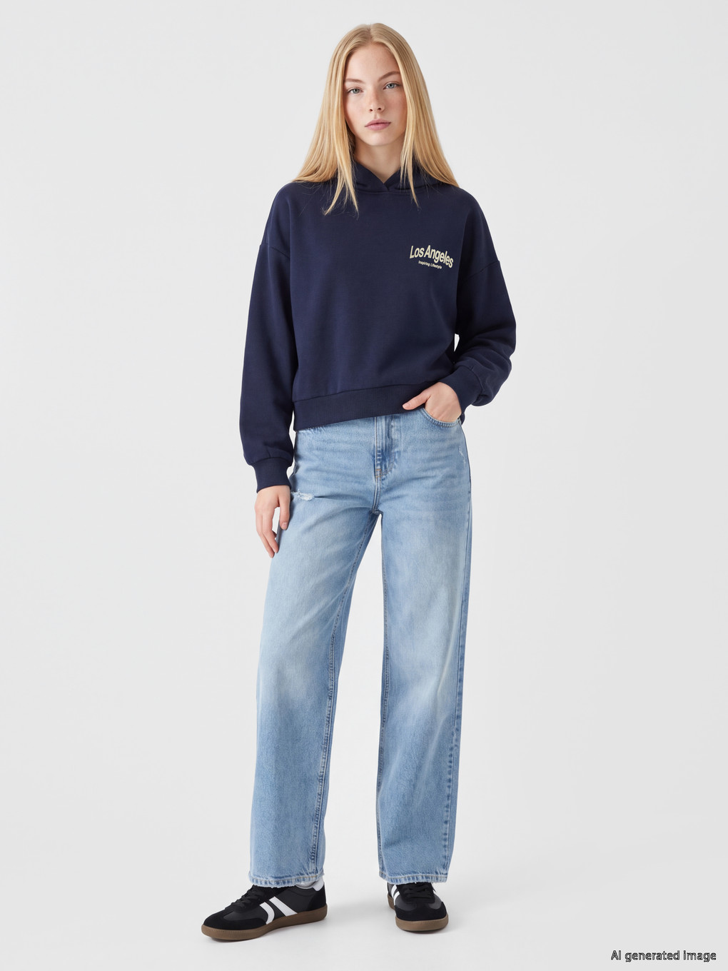 Lacivert Oversize Kadın Kalın Hoodie-1