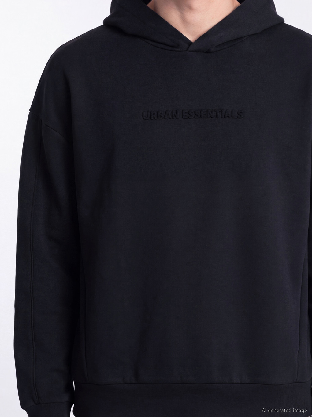 Siyah Nakışlı Erkek Hoodie-2