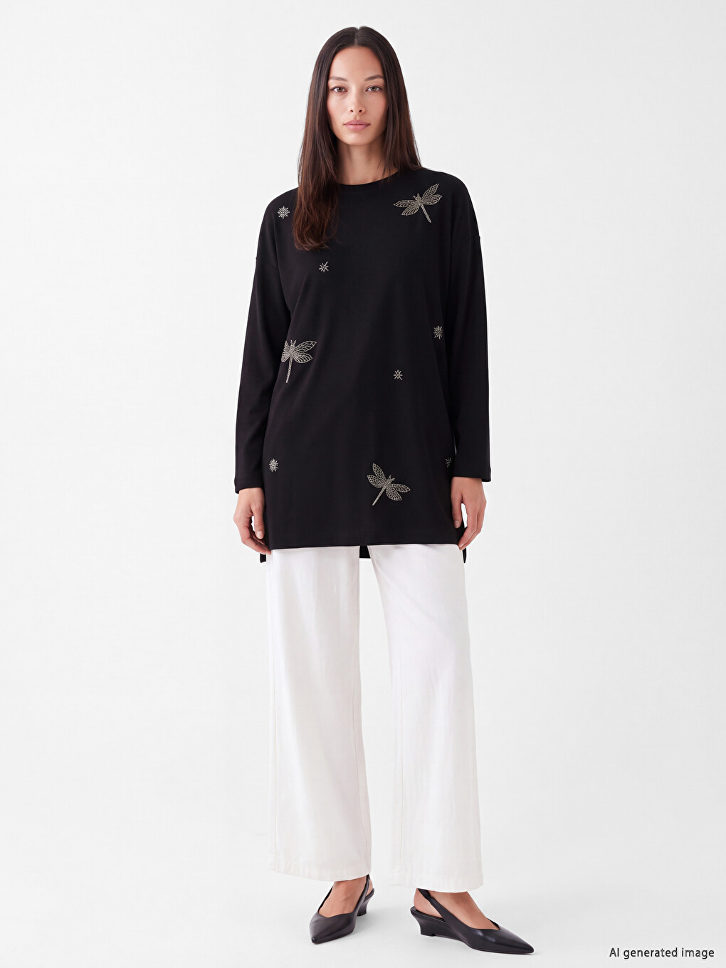 Bead Embellished Oversize Women's Sweatshirt Tunic-1