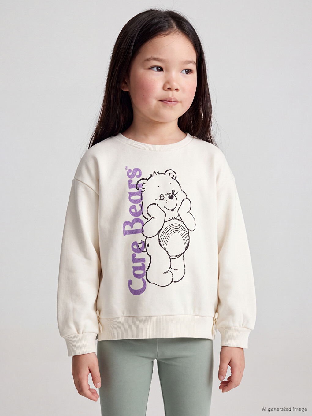 Ekru Care Bears Kız Çocuk Kalın Sweatshirt